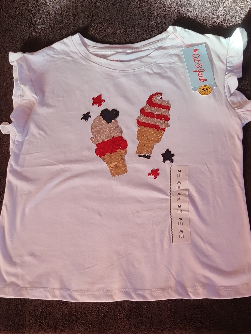 Cat & Jack White Ruffle Sleeve Ice Cream Sequin Tee